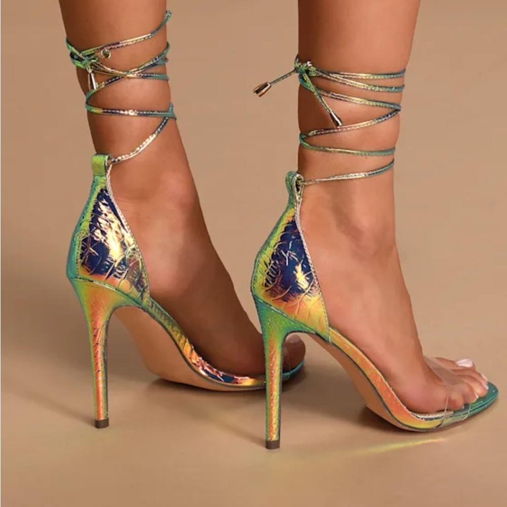 LULUS Ledah Hologram Snake Lace-Up Heels - Picture 11 of 11
